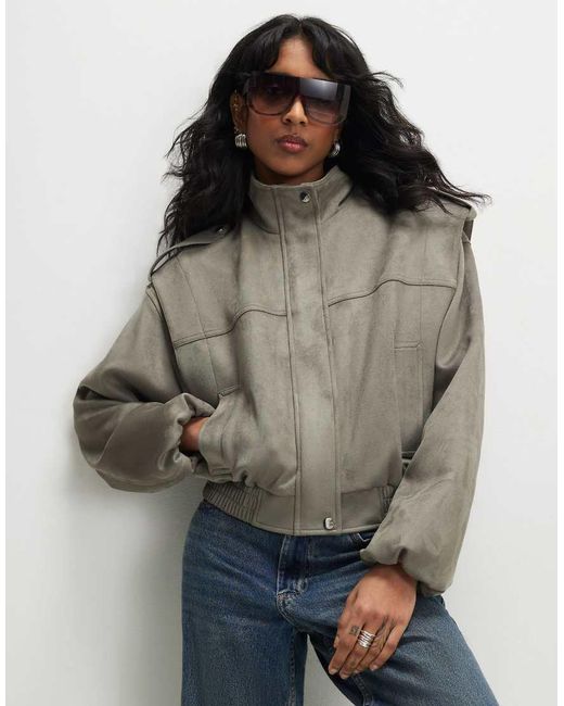 River Island Gray Faux Suede Shoulder Detail Jacket