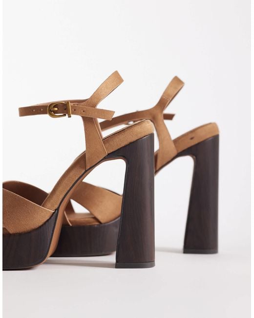 ASOS Nadina Cross Strap Platform High Heeled Sandals in Brown | Lyst