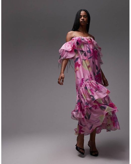 & Other Stories Purple Off Shoulder Ruffle Midaxi Dress