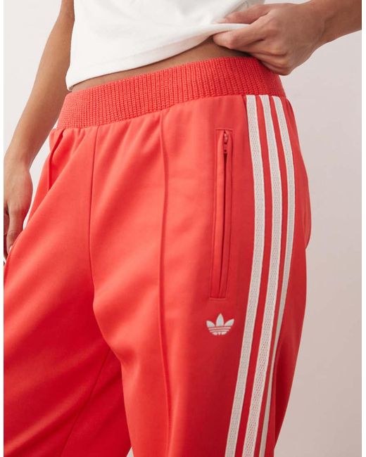 Adidas Originals Red Firebird Track Pants With Knitted Crochet Details