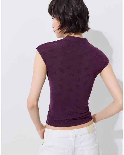 Stradivarius White Flocked Qipao Style T-shirt
