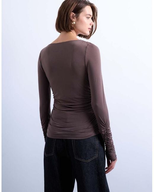 TOPSHOP Purple Asymmetric Ruched Long Sleeve Top