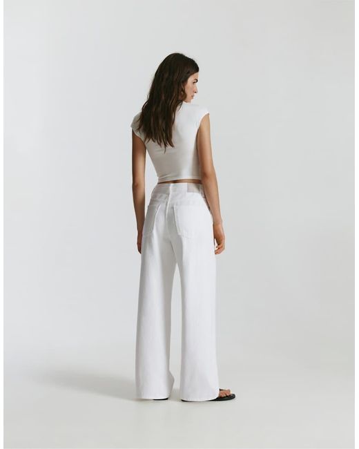 Pull&Bear White Mid-Waist Baggy Jeans
