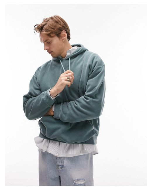 Topman Blue Vintage Wash Oversized Hoodie for men