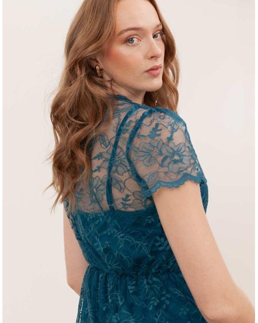 Lovedrobe Blue Floral Lace Short Sleeve Mini Dress