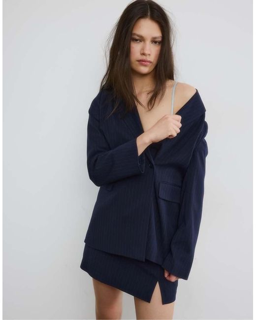 Stradivarius Blue Striped Fitted Blazer