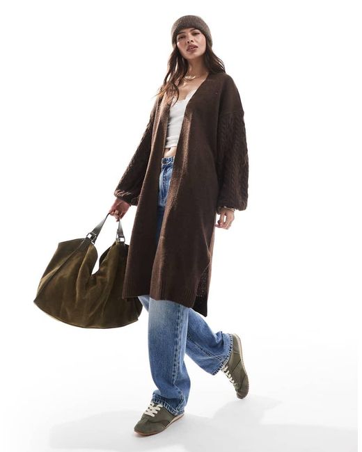 Threadbare Brown Cable Knit Longline Cardigan