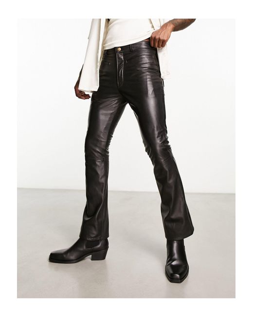 Muubaa High Rise Slim Fit Bootcut Leather Trousers in Black for
