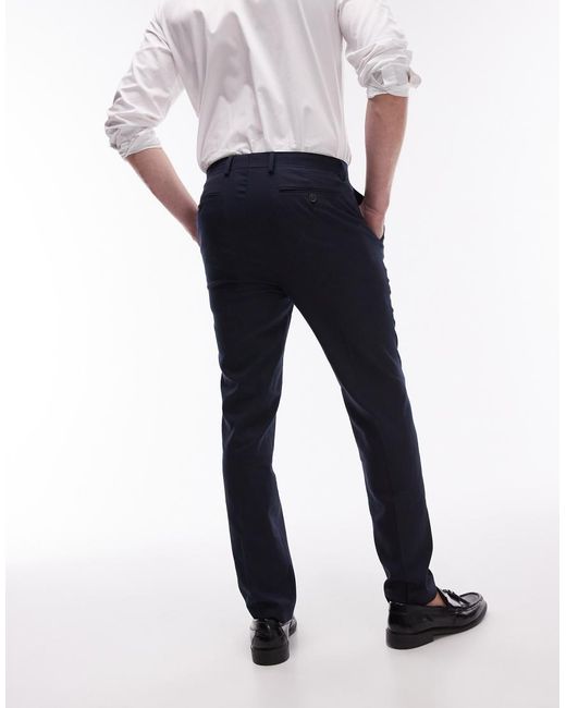 Topman White Stretch Slim Textured Suit Trousers for men