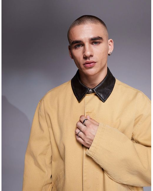 ASOS Natural Mid Length Washed Cotton Car Coat for men
