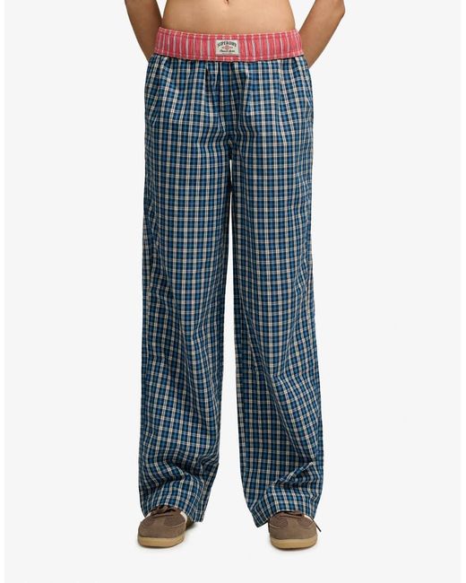 Superdry Blue Mini Check Cotton Trousers