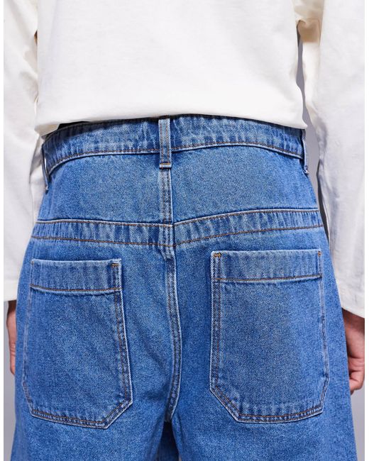 ASOS Blue Long Length Denim Jort With Carpenter Detail for men