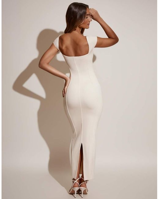 Oh Polly Natural Modal Blend Sweetheart Cap Sleeve Detail Midi Dress