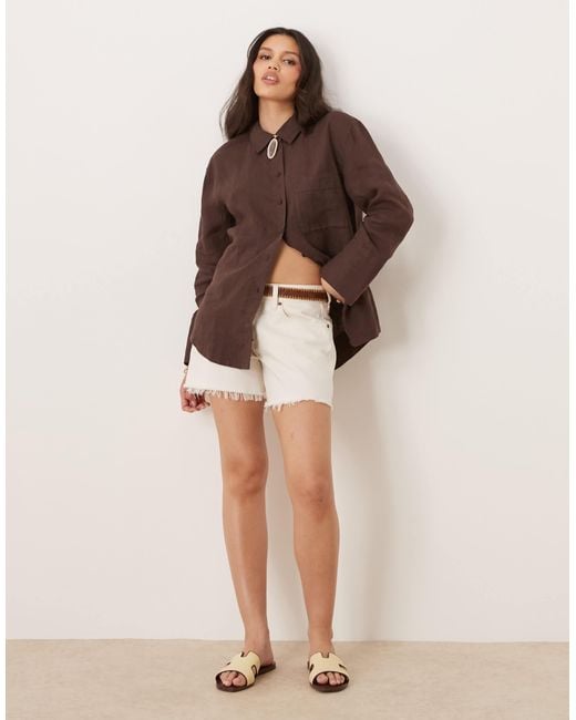 Gina Tricot Brown Relaxed Fit Long Sleeve Linen Shirt