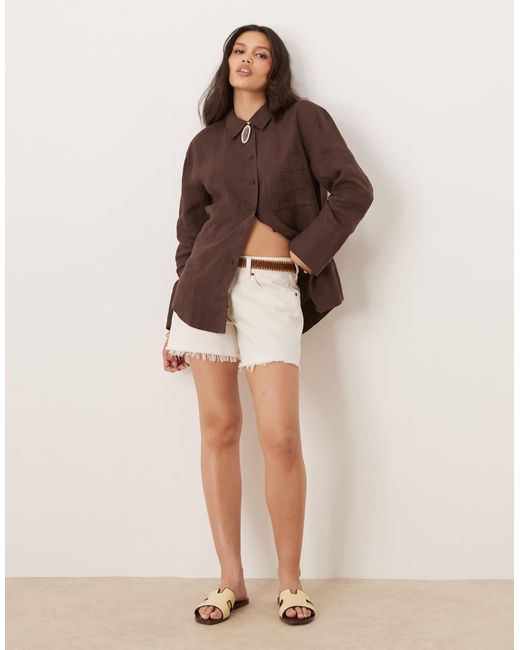 Gina Tricot Brown – langärmlige relaxed-fit-hemdbluse aus leinen