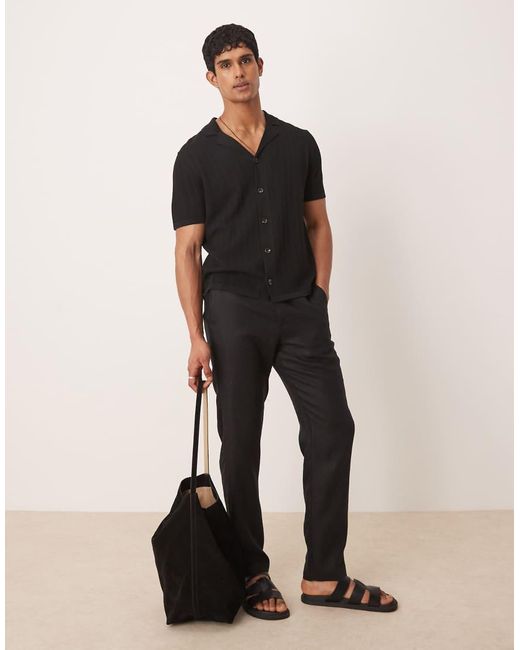 Camicia Nera Con Bottoni All'Uncinetto Con Colletto Con Rever di Mango in Black da Uomo