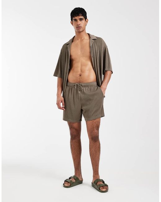 ASOS Brown Co-Ord Oversized Revere Plisse Shirt for men