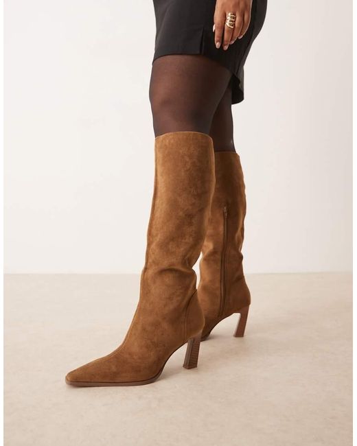 ASOS Brown Curve Clara Chisel Toe Knee Boots