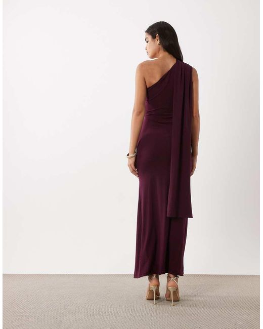 TFNC London Purple Slinky One Shoulder Scarf High Slit Maxi Dress