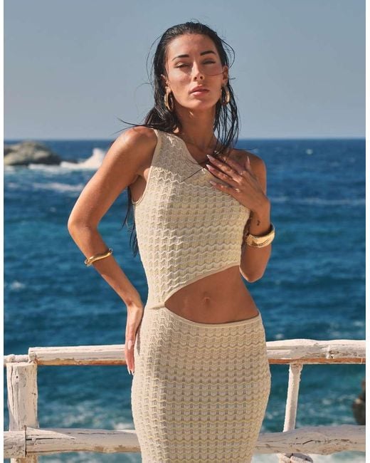 SIMMI Blue One Shoulder Knit Maxi Dress