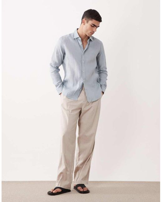 Mango Gray 100% Linen Long Sleeve Shirt for men
