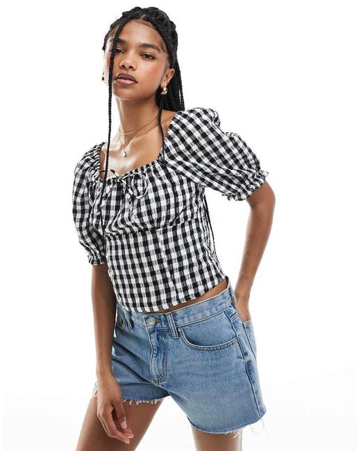 Crop Top Monocromatico A Quadretti Con Scollo Squadrato di Vero Moda in Blue