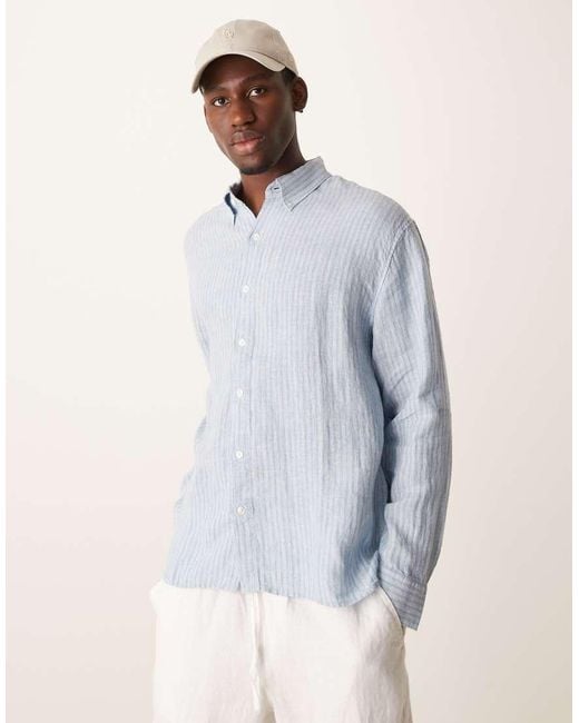 Abercrombie & Fitch Blue Long Sleeve Striped Linen Shirt for men