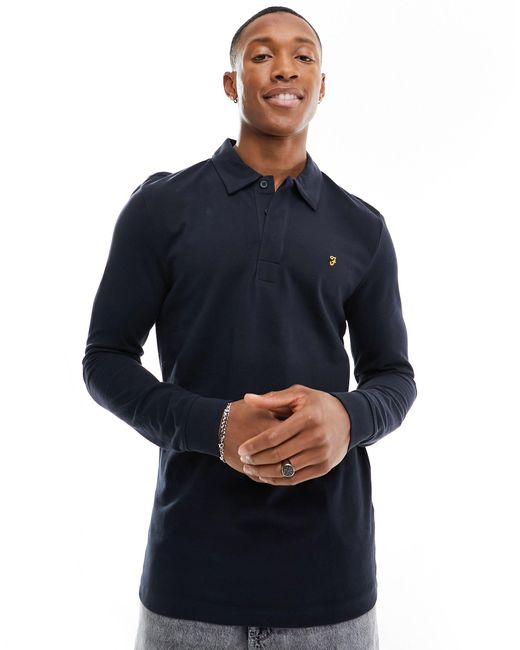 Farah Blue Haslam Long Sleeve Polo Shirt for men
