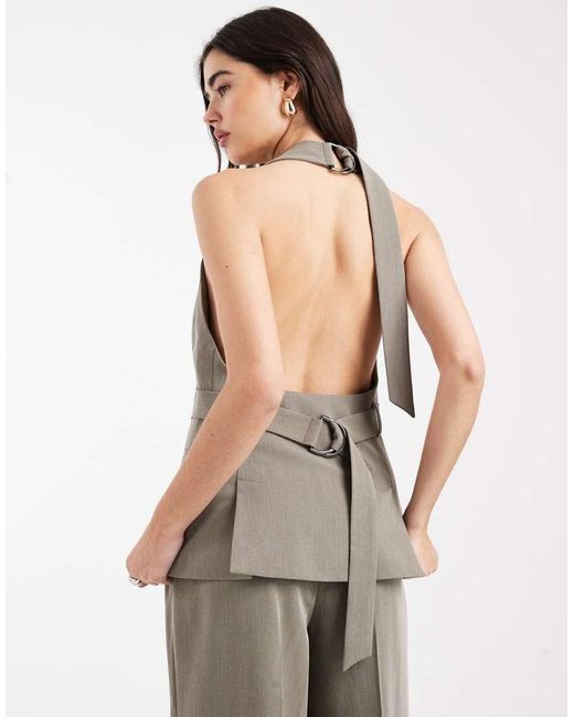 ASOS Gray Tailored Halter Neck Top With D Ring