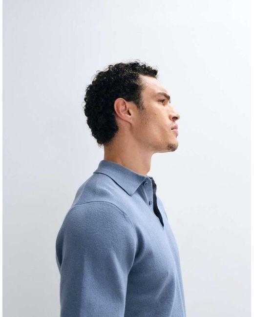 ASOS Blue Essential Fine-rib Knit Polo for men