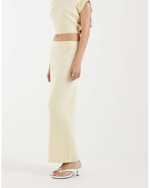 4th & Reckless Natural Ribbed Knit High Waisted Maxi Skirt Co-Ord