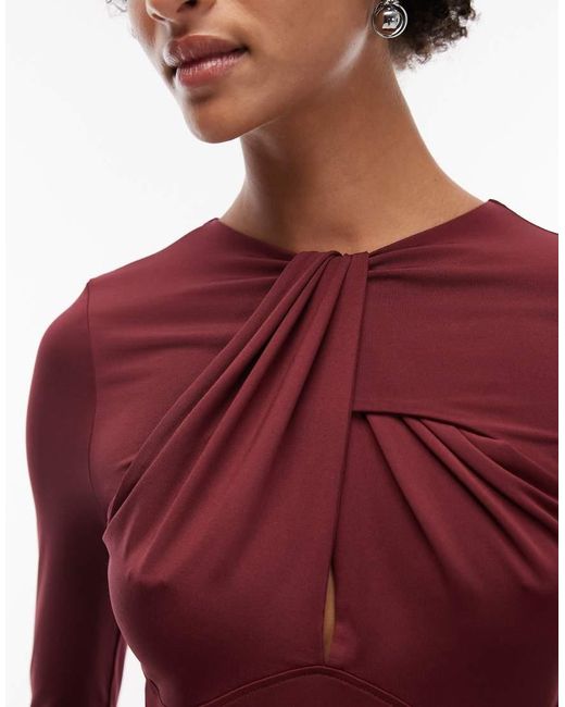 ASOS Purple Slinky Cut Out Twist Detail Long Sleeve Top
