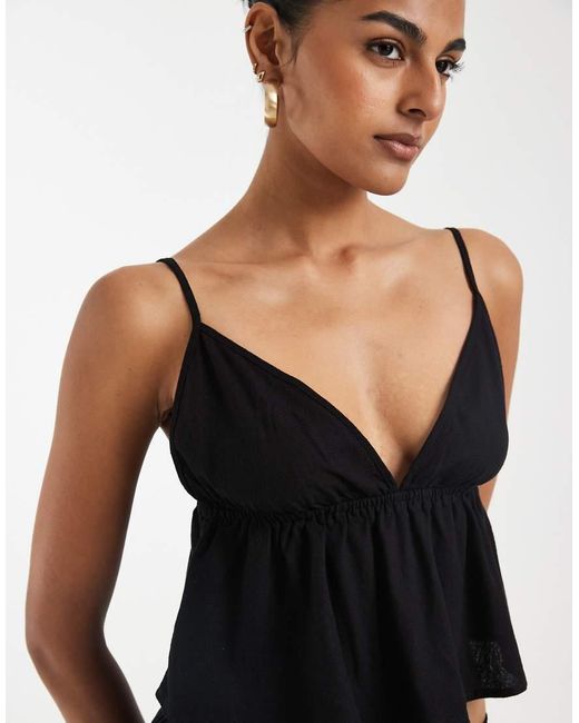 Vero Moda Black Linen Touch Cami Strap Top Co-ord