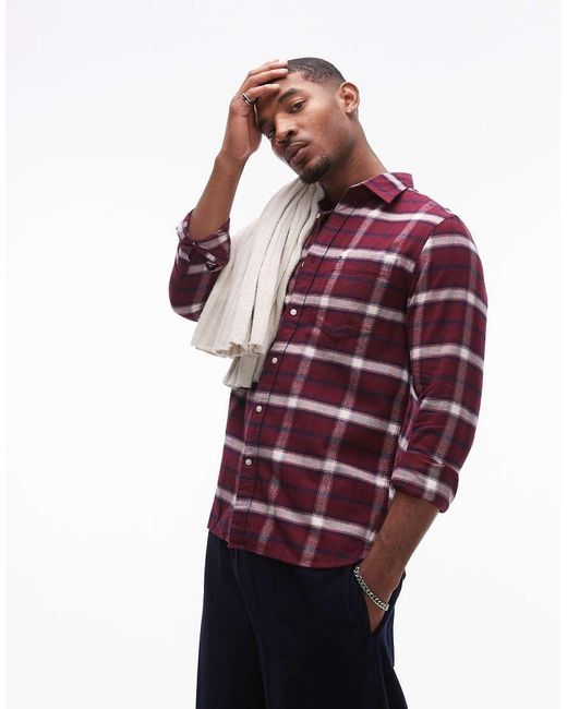 Camicia Bordeaux A Quadri Sfumati Spazzolata di Tommy Hilfiger in Red da Uomo