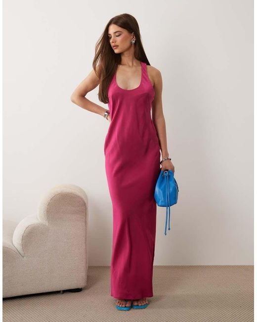 ASOS Red Scoop Neck Satin Maxi Dress With Tie Back
