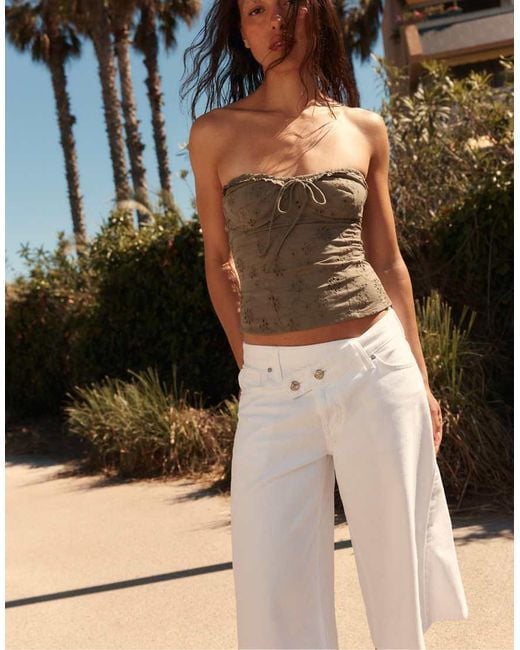 Stradivarius White Crossover Waist Jorts