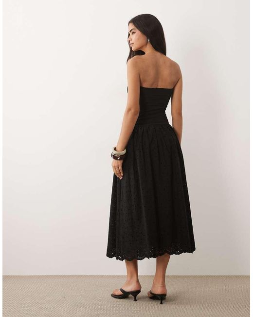Mango Black 100% Cotton Off Shoulder Maxi Dress