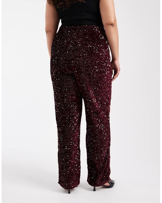 Pieces Plus Black Pieces Curve Wide Leg Velour Sequin Trousers