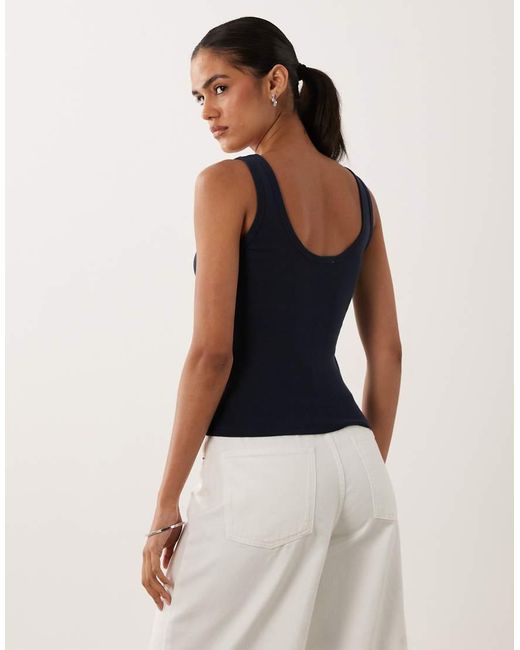 Abercrombie & Fitch Blue Embroidered Logo Scoop Neck Tank Top