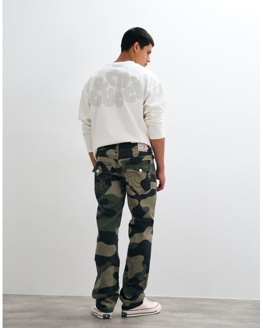 True Religion White Camo Loose Fit Twill Ricky Flap Jeans for men