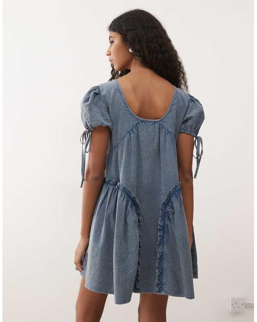 Reclaimed Vintage Blue Denim Smock Dress With Pintuck And Seam Details