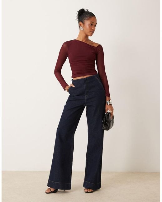 New Look Blue Asymmetric Long Sleeve Mesh Top