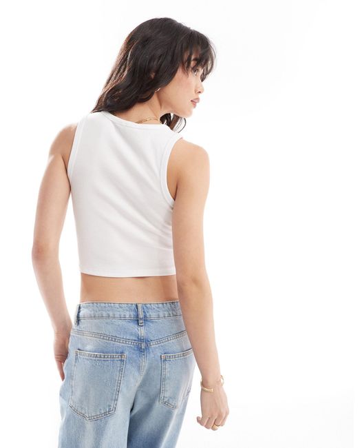 Pieces White Diamonte Hotfix Starwberry Cropped Racer Neck Top