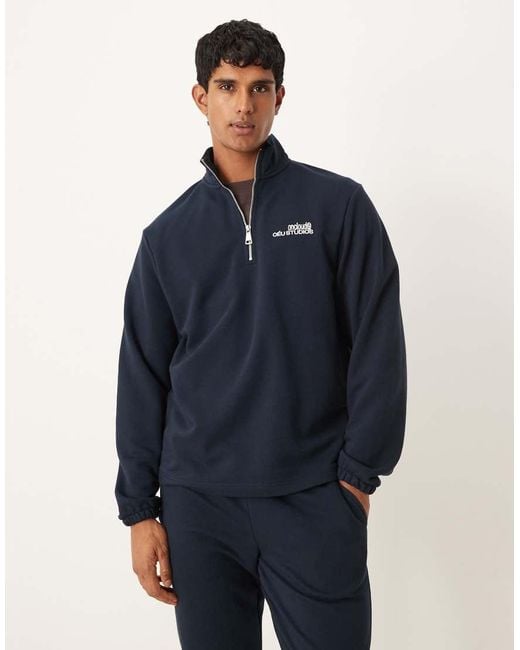 ASOS Sweatshirt Met Korte Rits En Normale Pasvorm in het Blue voor heren