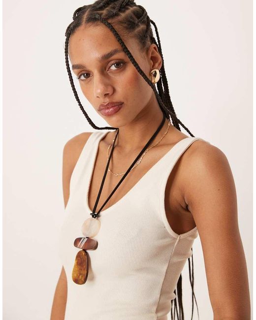 ASOS Mouwloze Geribbelde Midaxi Jurk Met V-Hals in het Natural