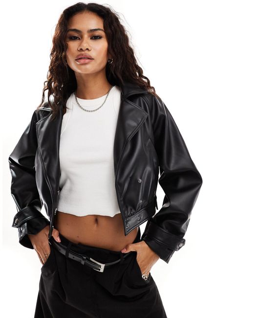 ASOS Black Faux Leather Glam 80's Crop Jacket