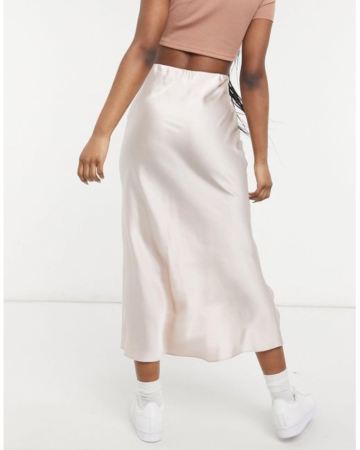 ASOS Bias Cut Satin Slip Midi Skirt in White | Lyst UK