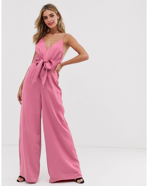 tie waist wide leg jumpsuit