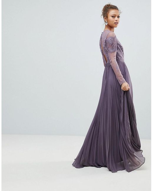 ASOS Asos Long Sleeve Lace Pleated Maxi 