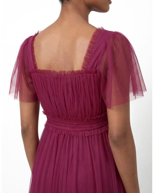 ANAYA Pink Square Neck Short Sleeve Tulle Midaxi Dress